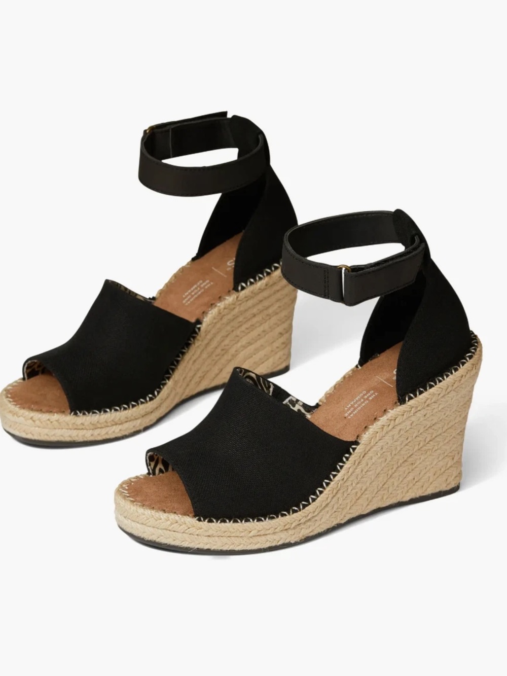 TOMS Marisol Espadrille Black Wedge Sandals 2371 Size 8